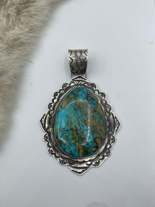 18mm Bale Kingman Turquoise Pendant by Rick Enriquez, Navajo
