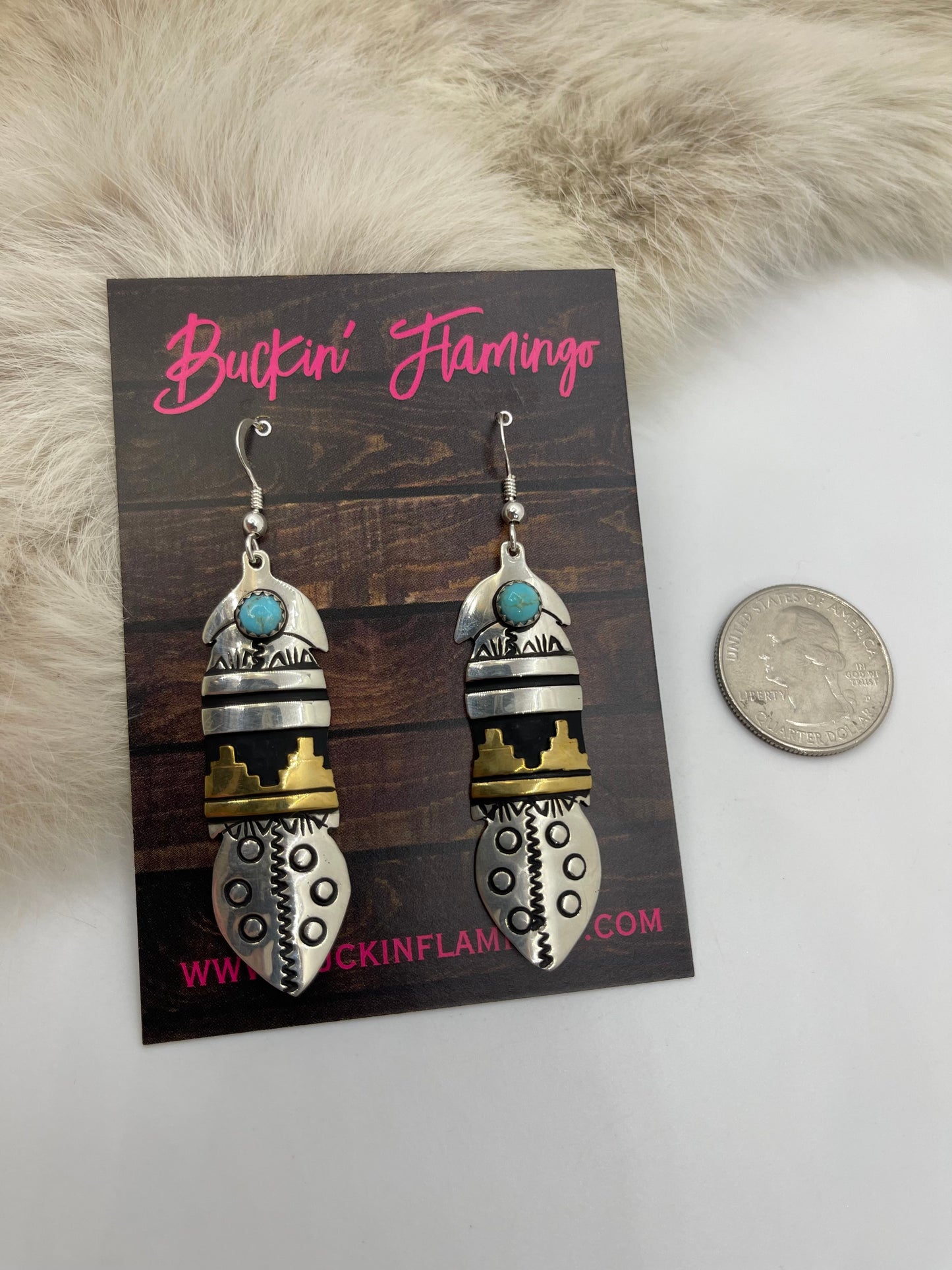 Silver And Brass Feather Earrings By Tommy And Rose Singer, Navajo