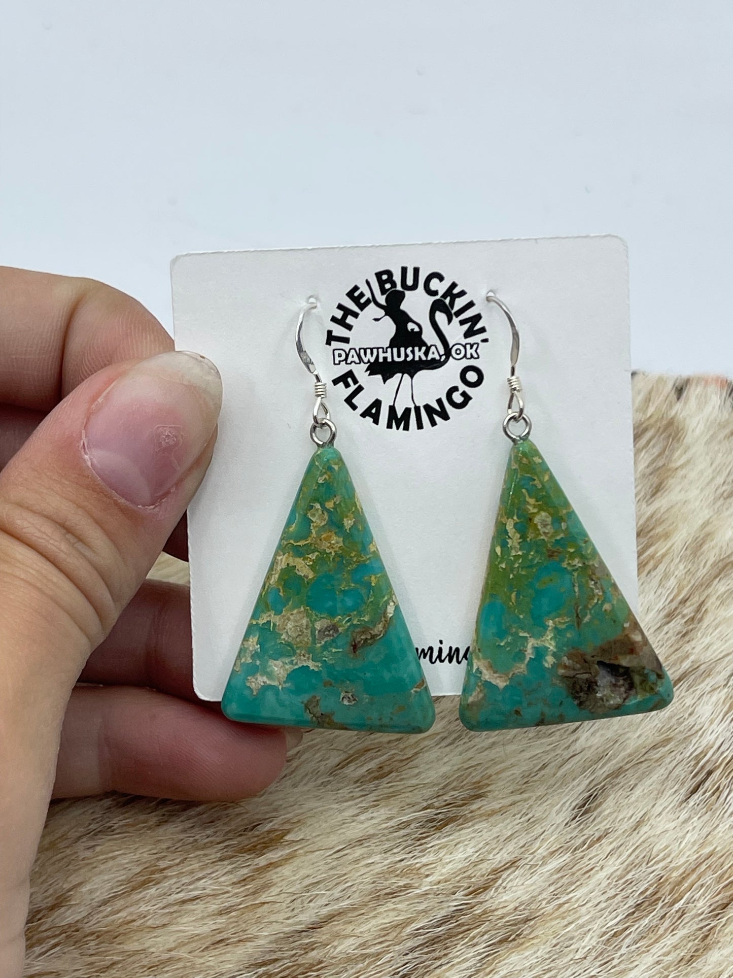 Turquoise Triangle Rounded Edged Slab Dangle Earrings, Santo Domingo