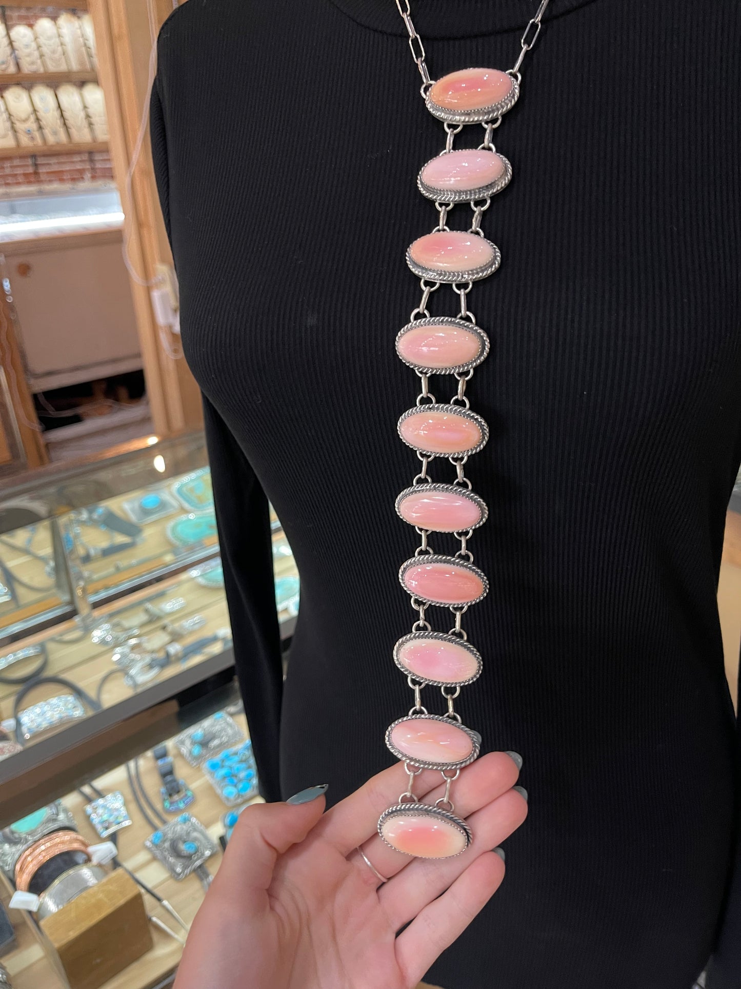 18"+12" Pink Conch Shell Lariat Drop Necklace