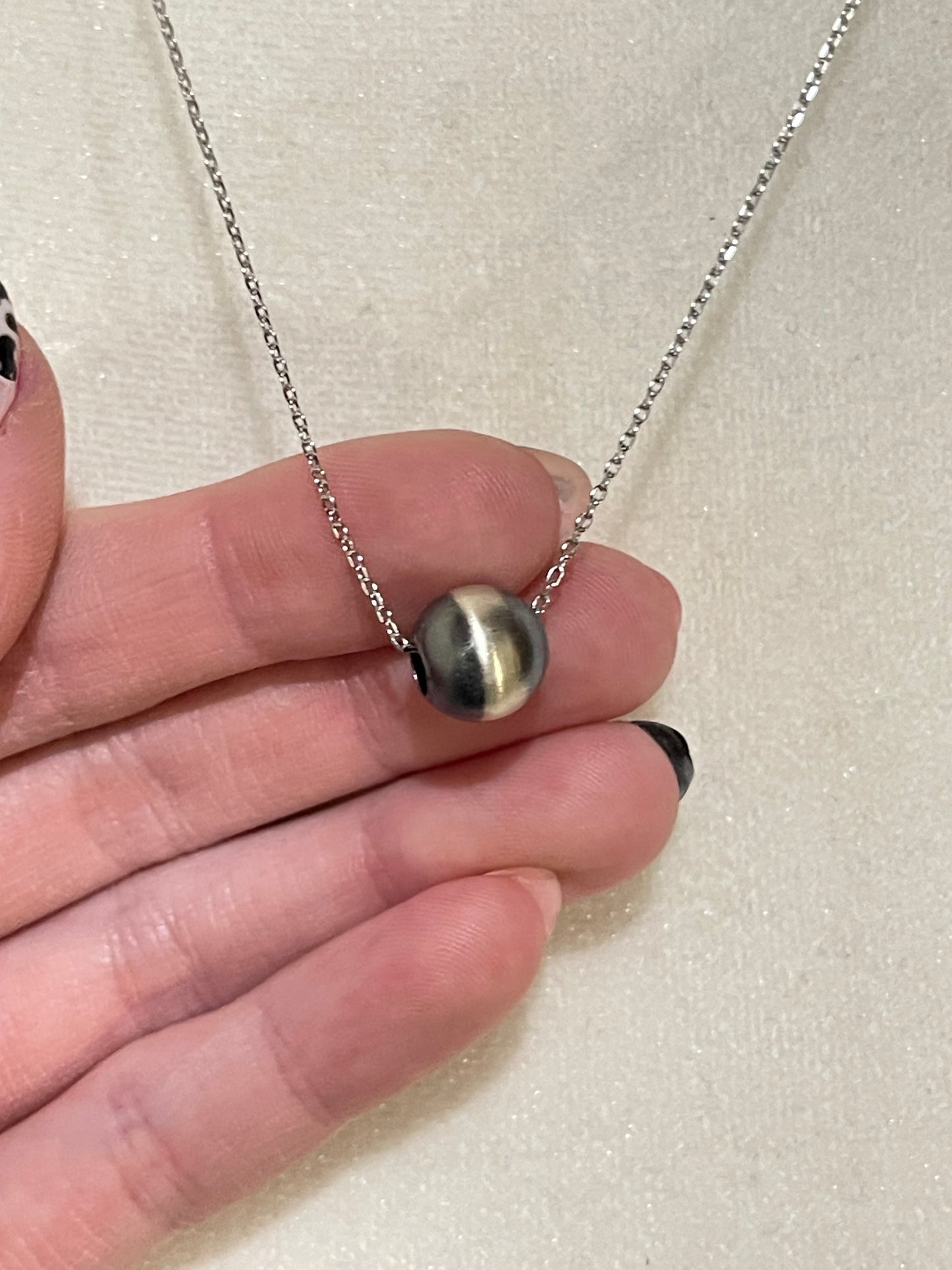 18" 10mm Silver Navajo Pearl Necklace