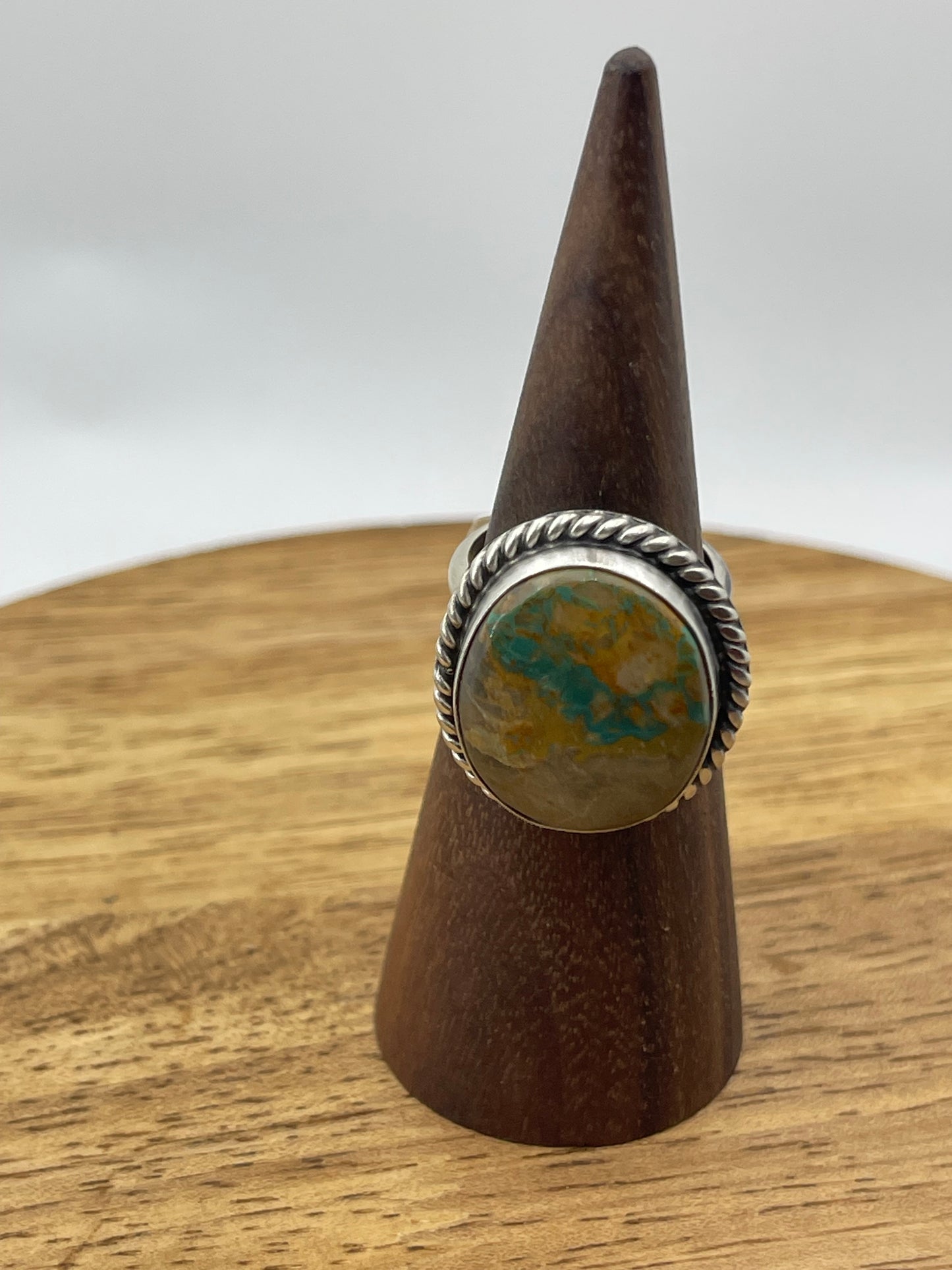 Adjustable Royston Turquoise Round Ring by Donovan Skeets, Navajo