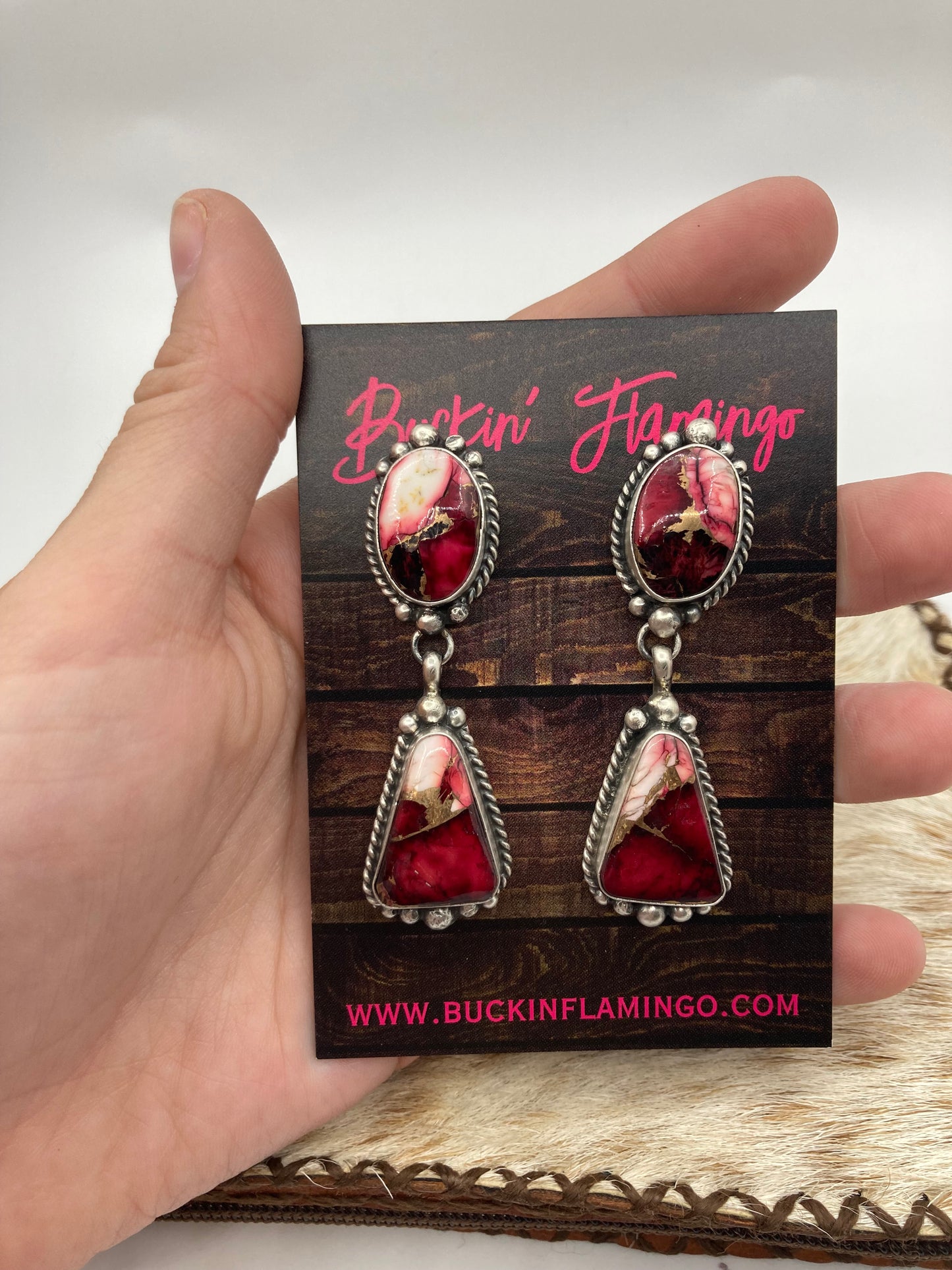 Dahlia Rose 2 Stone Post Dangle Earrings by Elouise Kee, Navajo