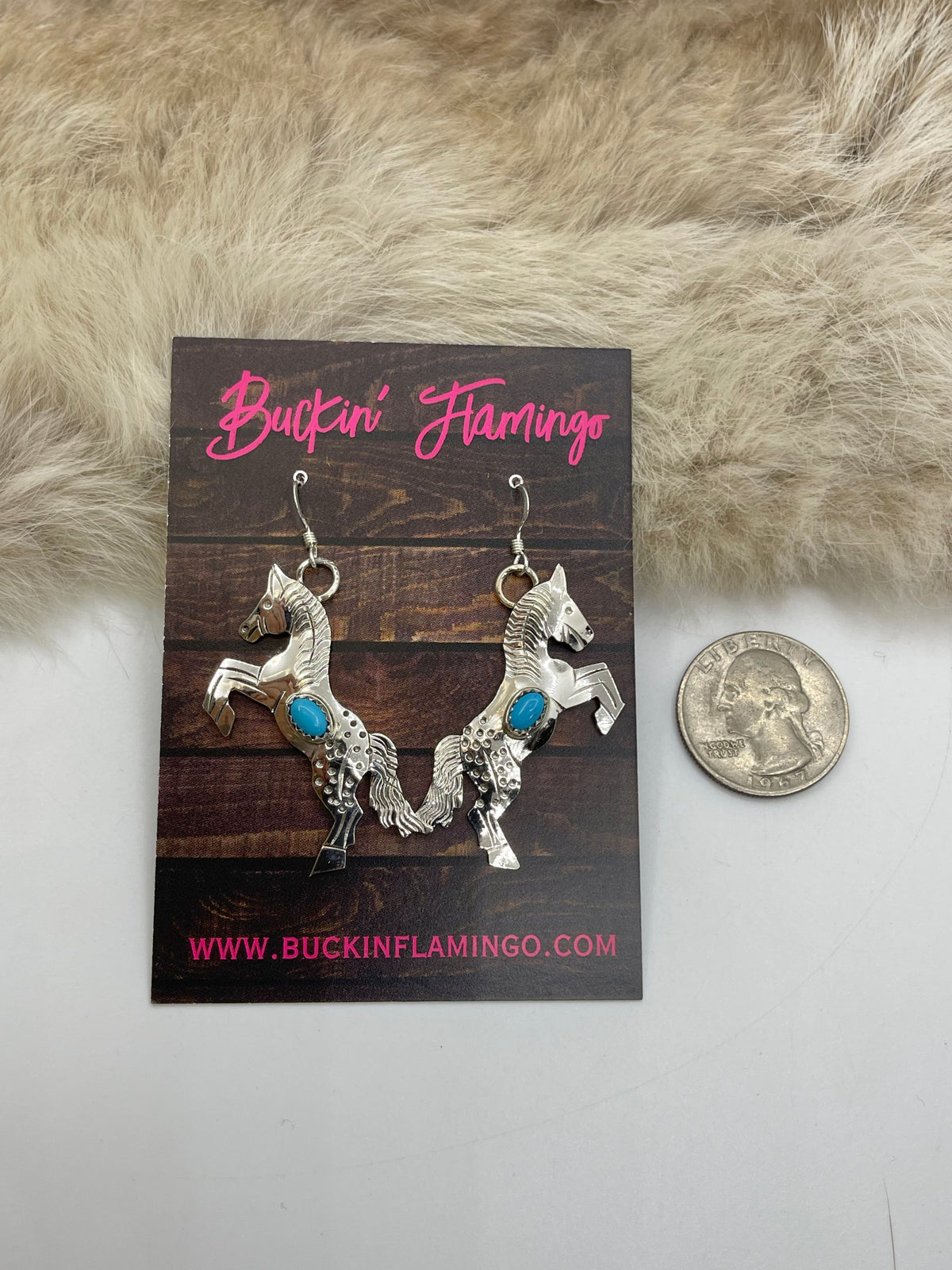 Appaloosa Horse Earrings With Turquoise by Louise Yazzie, Navajo