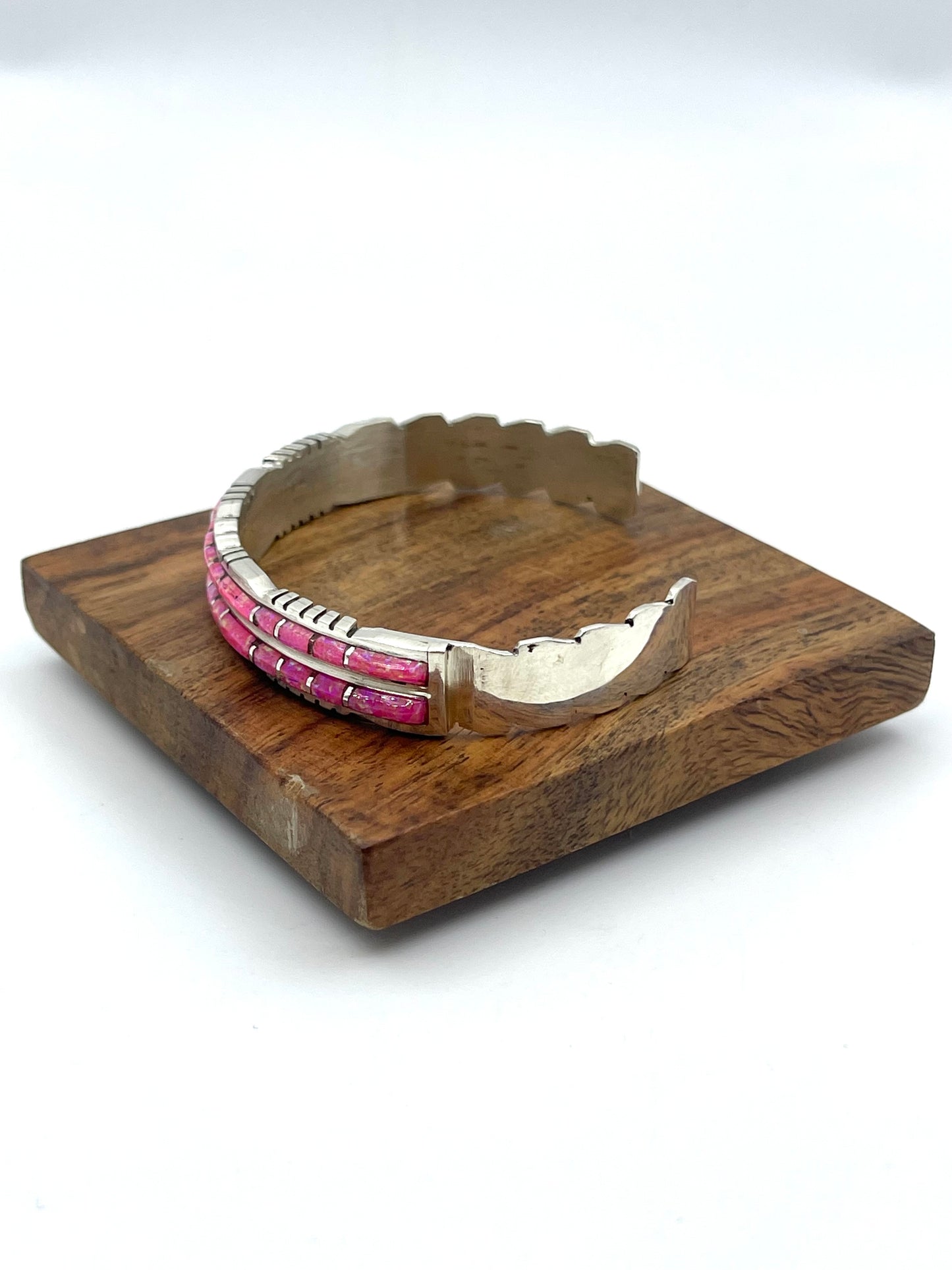 6"-6.5" Hot Pink Opal Inlay 2 Row Cuff by Sheldon Lalio, Zuni