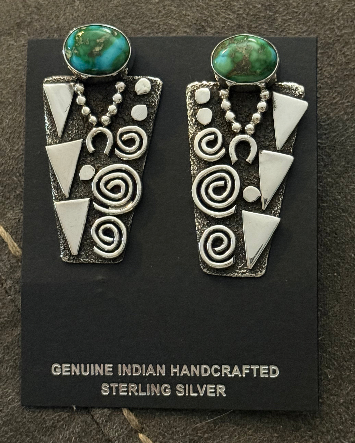 Petroglyph Earrings with High Grade Kingman Turquoise by Alex Sanchez, Navajo