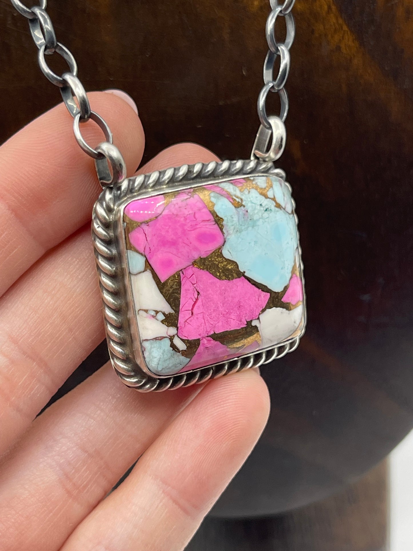 16" Cotton Candy Square Necklace by Augustine Largo, Navajo