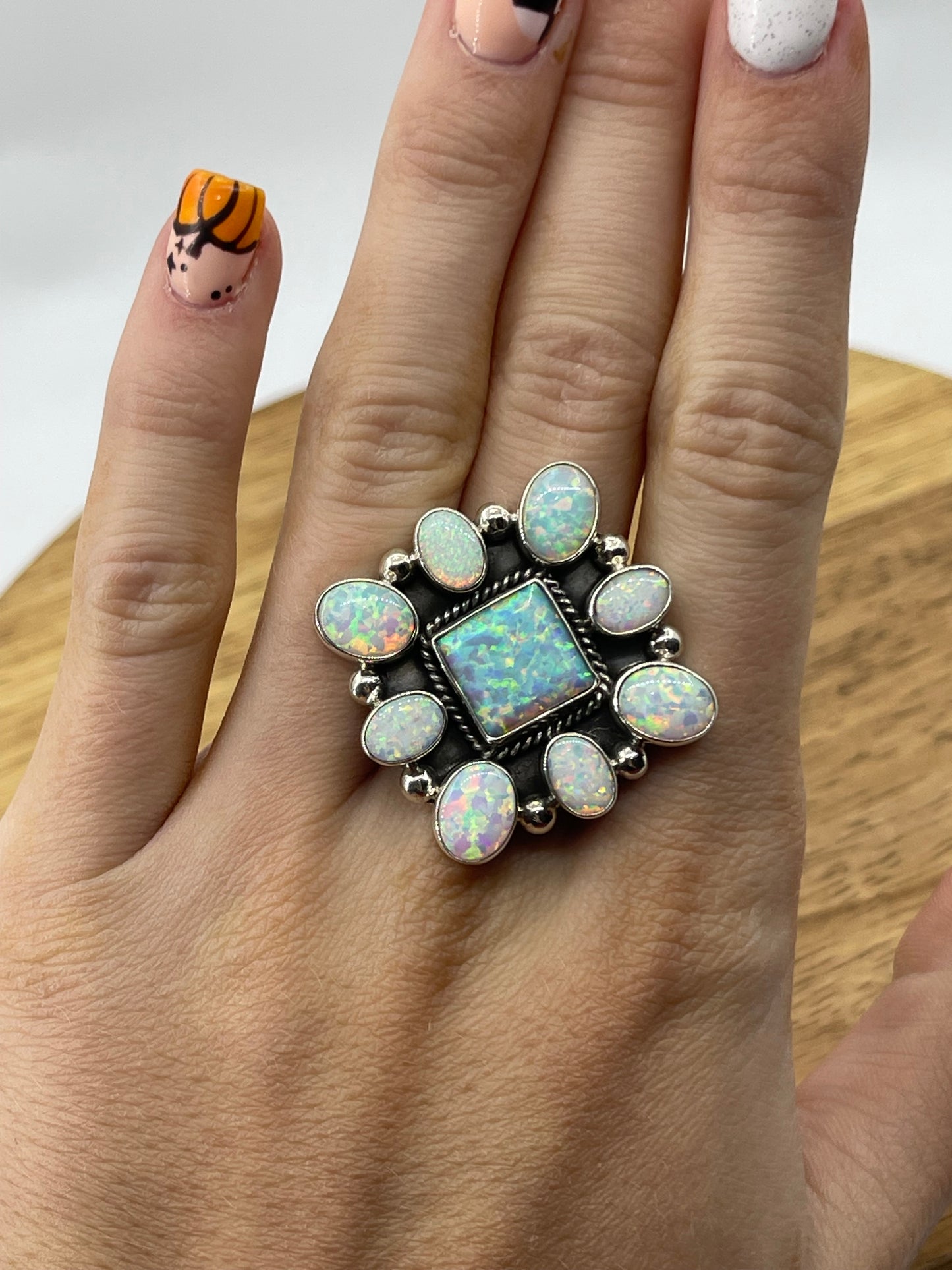 6.0 White Opal Cluster Ring