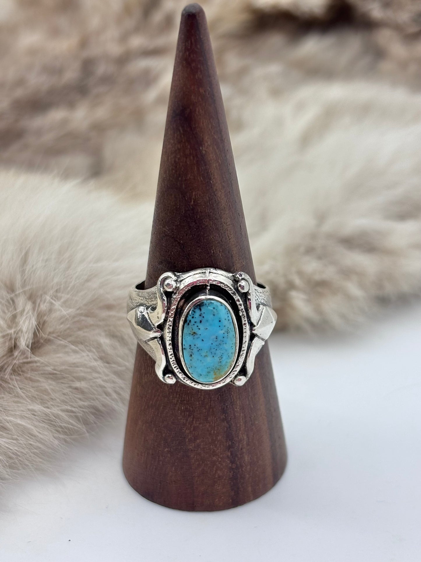 10.5 Turquoise Ring by Bevis Tsadaisi, Zuni