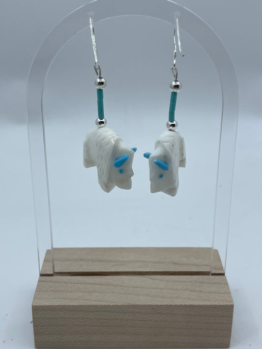 Carved Turquoise Buffalo Dangle Earrings by Todd Etsatie, Zuni