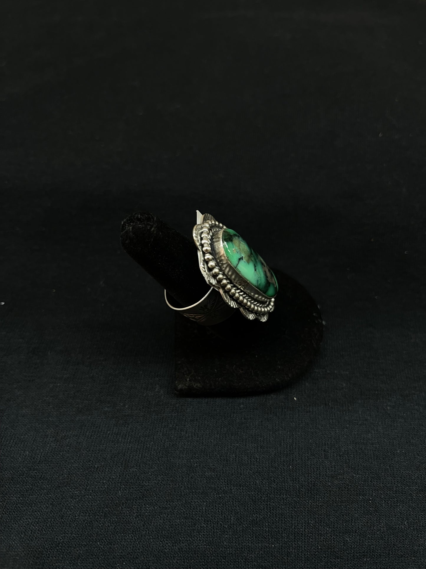 Adjustable Emerald Rose Turquoise Oval Ring by Zia