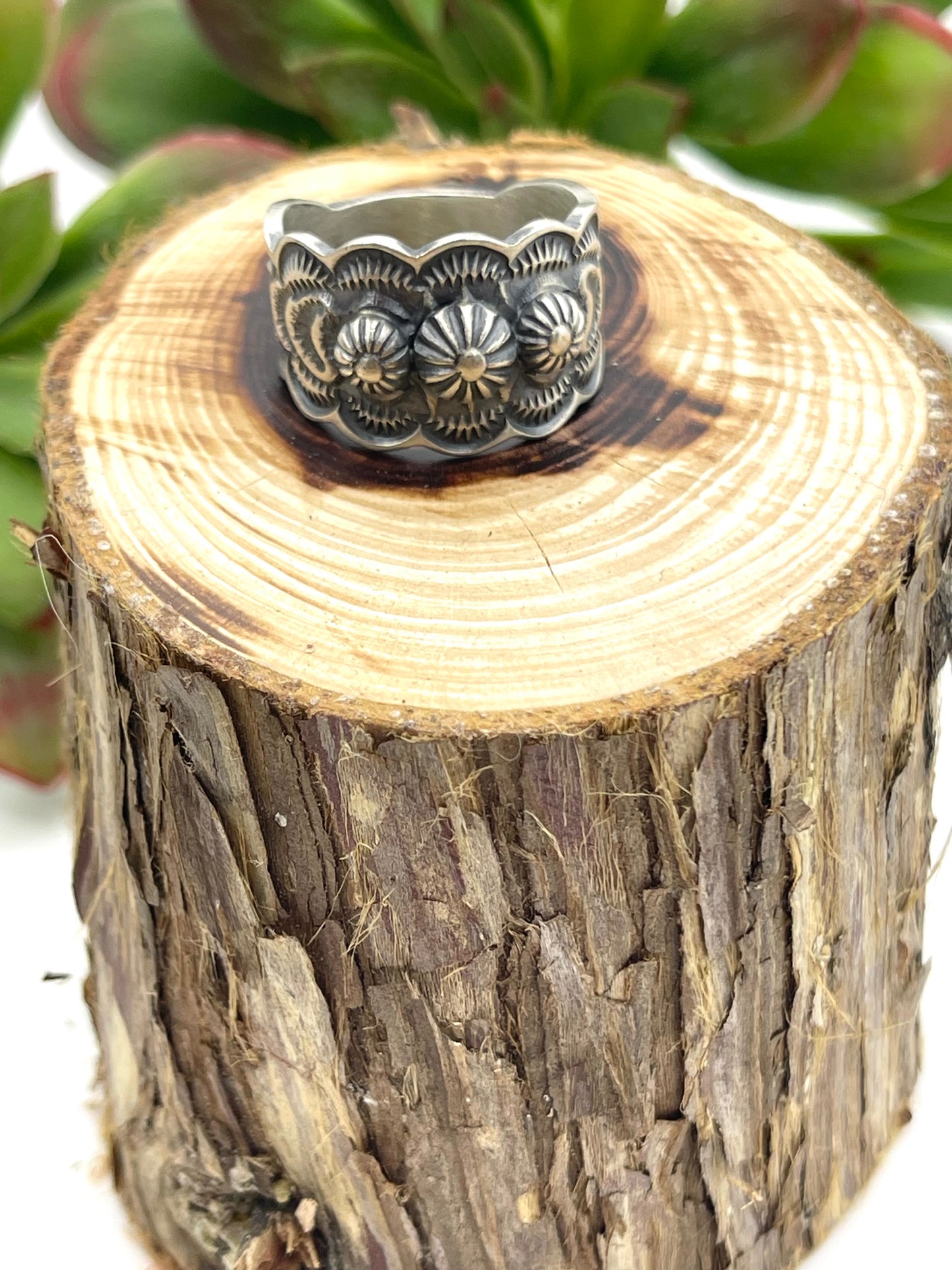 9.0 Sterling Silver Stamp Ring by Benny Ramone, Navajo