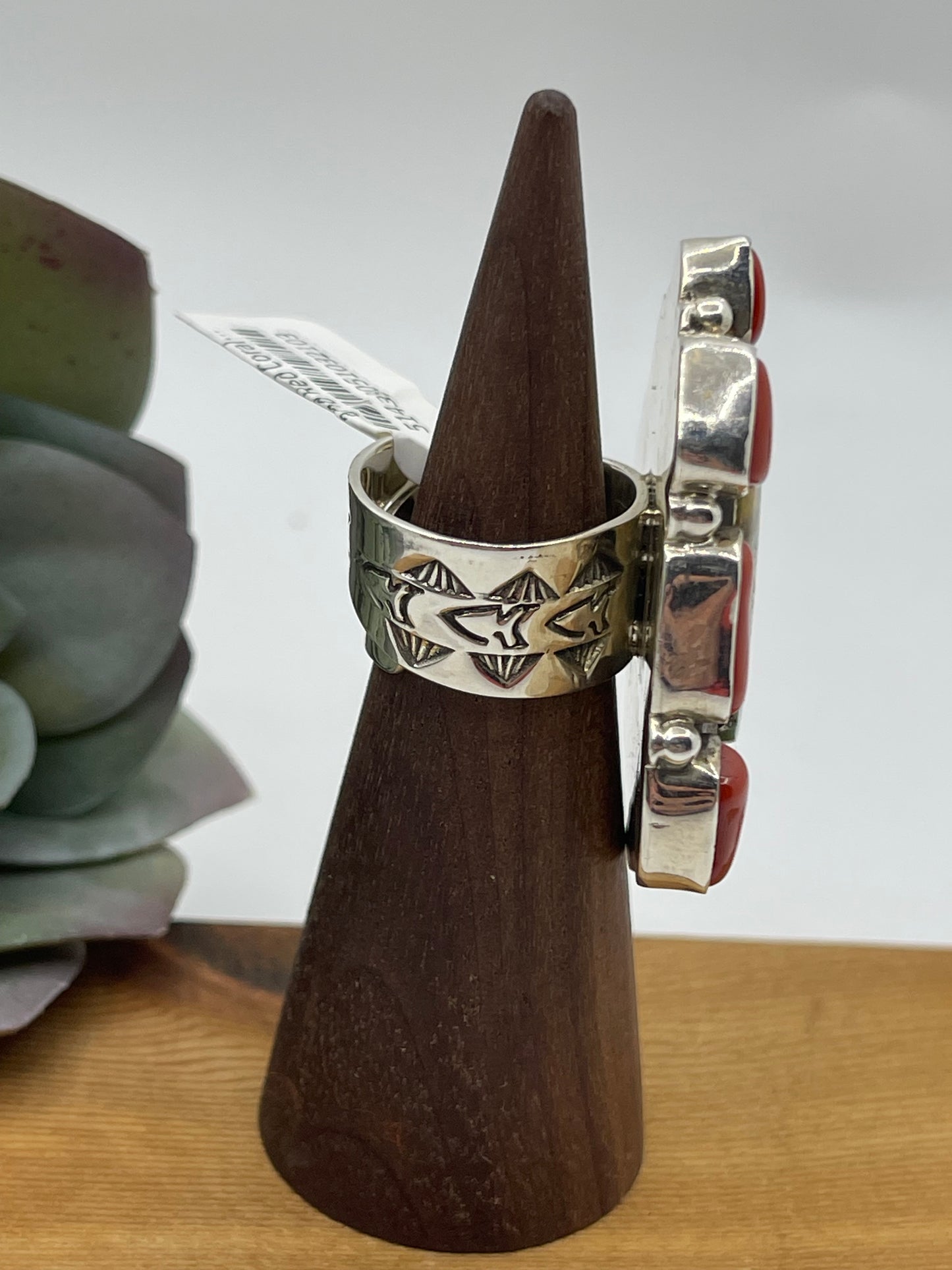 Adjustable Royston Turquoise and Red Coral Ring