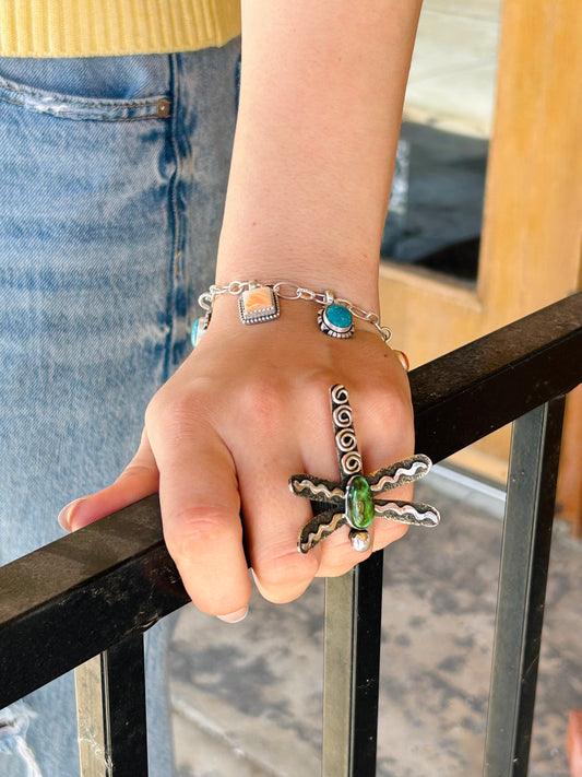 7.5 Dragonfly Sonoran Gold Ring by Alex Sanchez, Navajo
