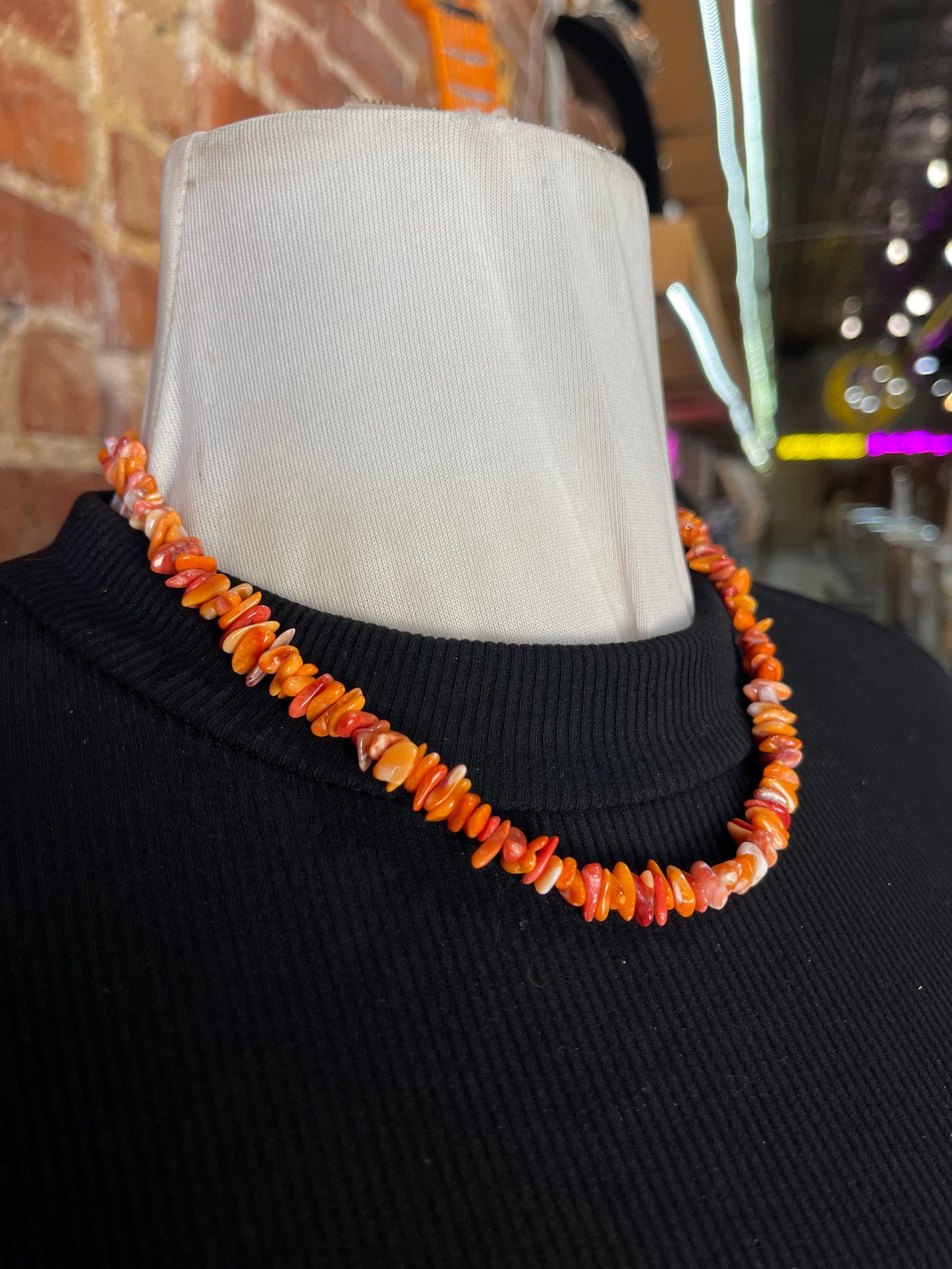 16" orange Spiny Oyster Shell Nugget Necklace