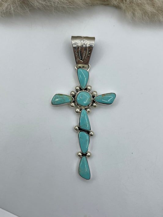 8.5mm Bale Turquoise Cross Pendant by Sheena Jack, Navajo