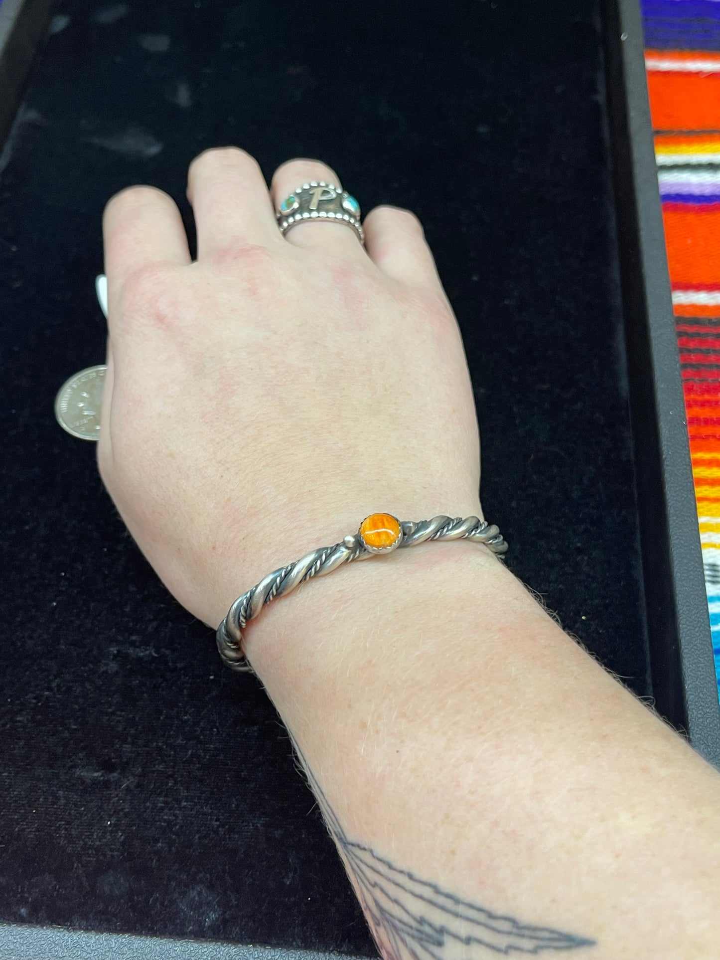 5" - 6 3/4" Orange Spiny Oyster Bracelet, Navajo