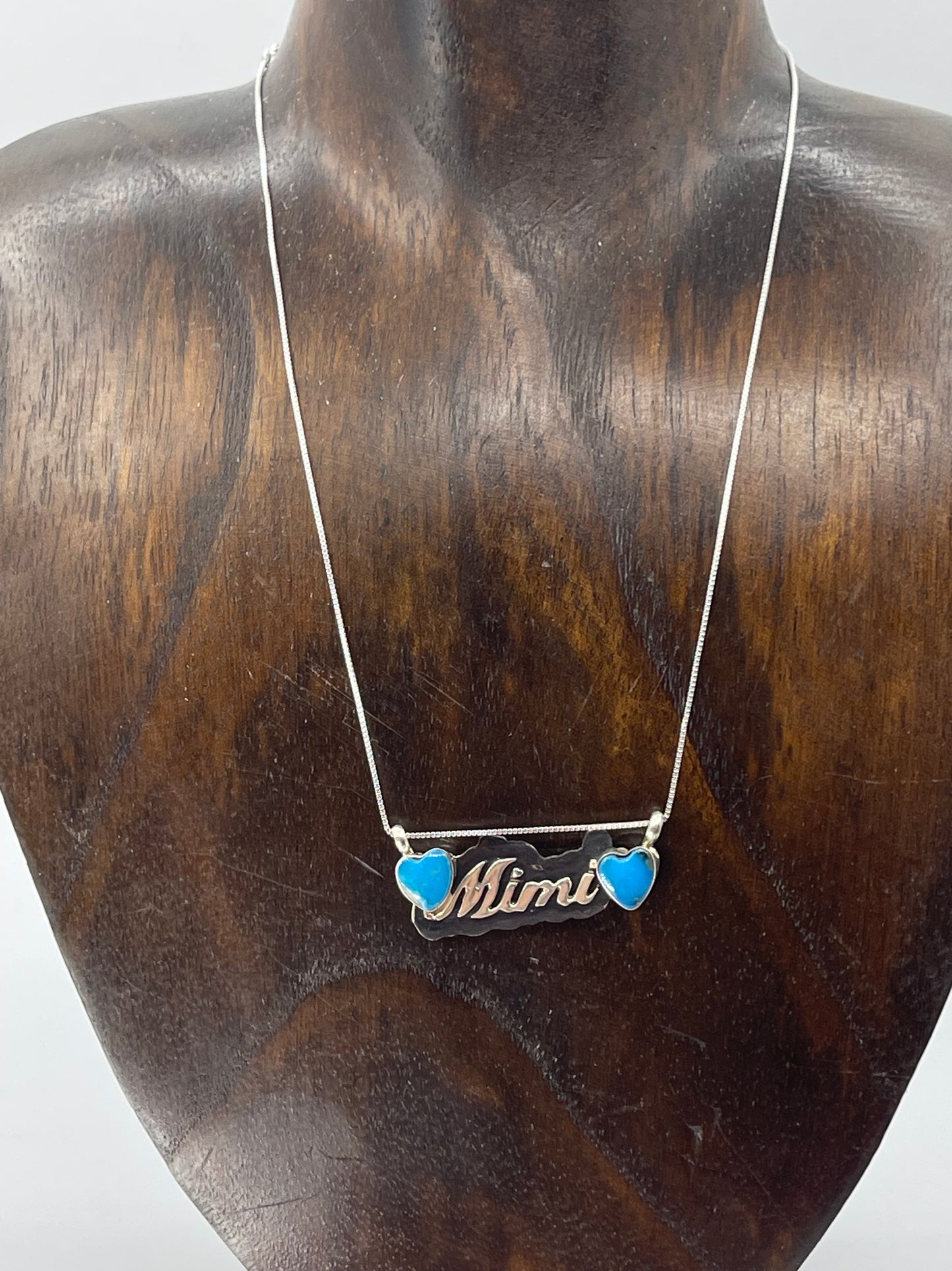16" Turquoise Heart "MIMI" Necklace by Myra Benally, Navajo