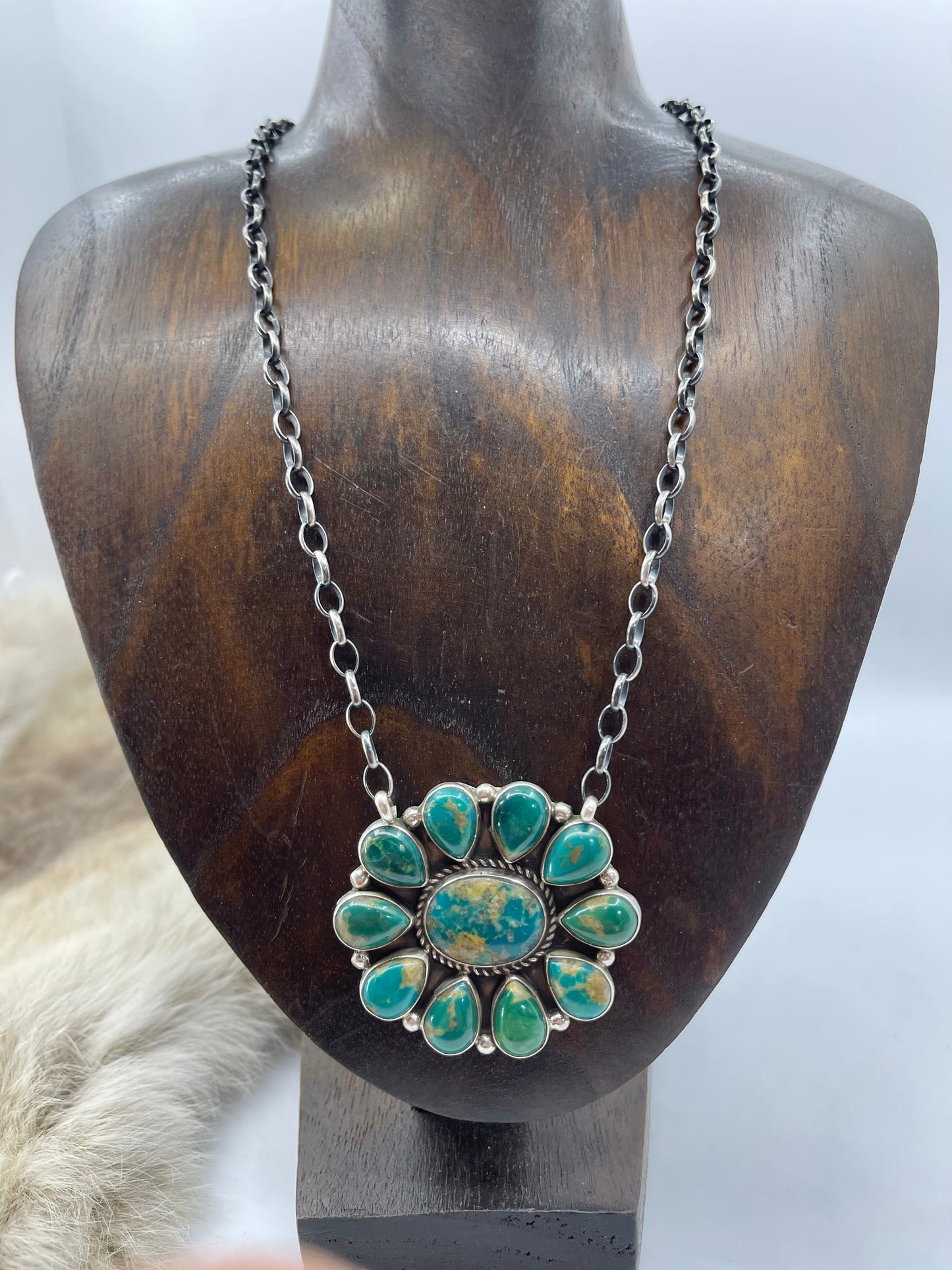 18" Kingman Turquoise Cluster Necklace by Geraldine James, Navajo