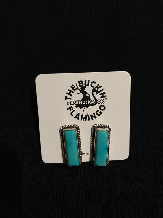 Kingman Turquoise Bar Post earrings by Judith Dixon, Navajo