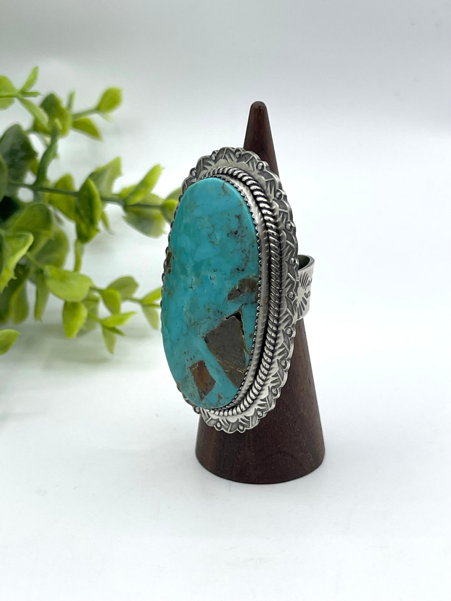 Adjustable 8.0-11.0 Kingman Turquoise Ring by Jeff Largo, Navajo