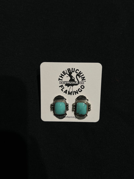 Turquoise Square Post earrings by Arlene Lewis, Navajo