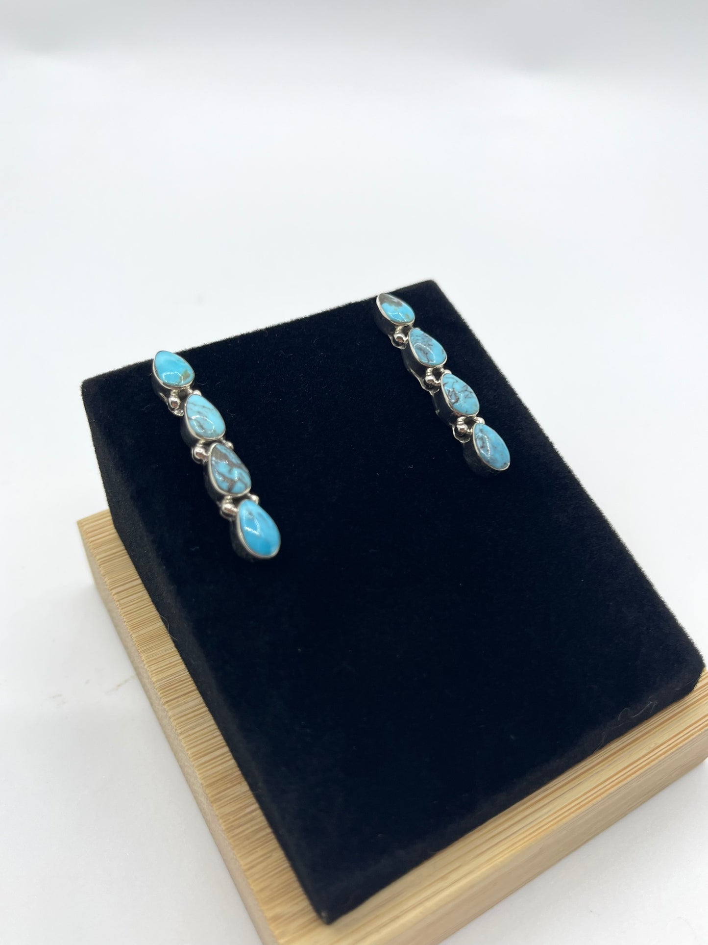 4 Stone Turquoise Teardrop Post Dangle Earrings by Sadie Jim, Navajo