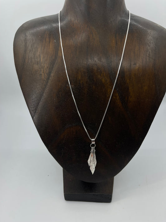18" 3 Feather Dangle Necklace by Lorenzo Arviso Sr., Navajo