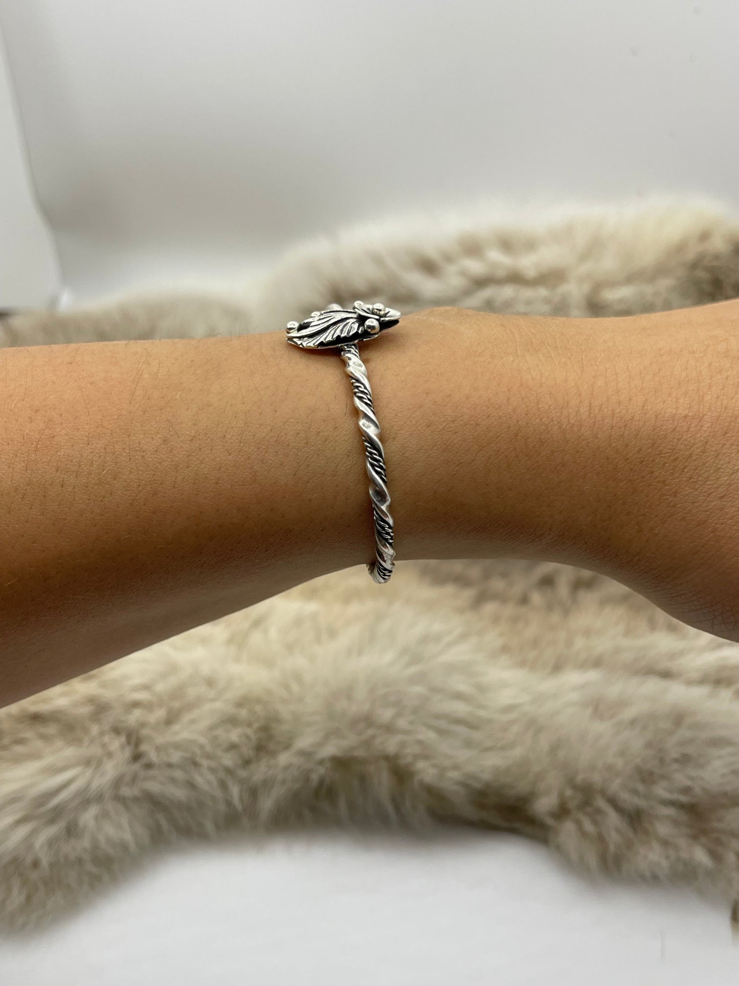 5.25”-6.5” Dainty Silver Flower Cuff by Gwendolyn Burnside, Navajo