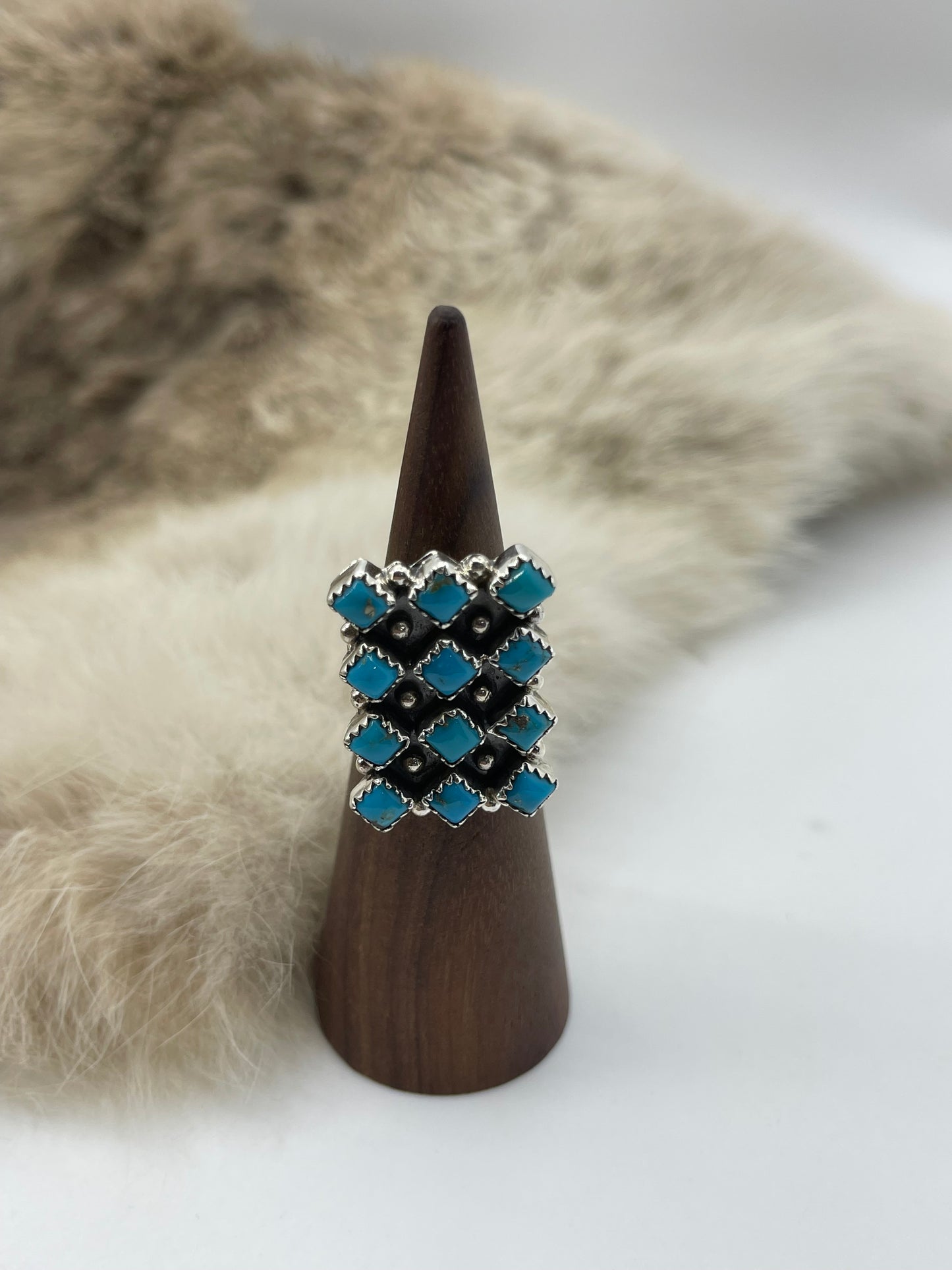 5.0 Turquoise 12 Stone Ring by Verley Betone, Navajo