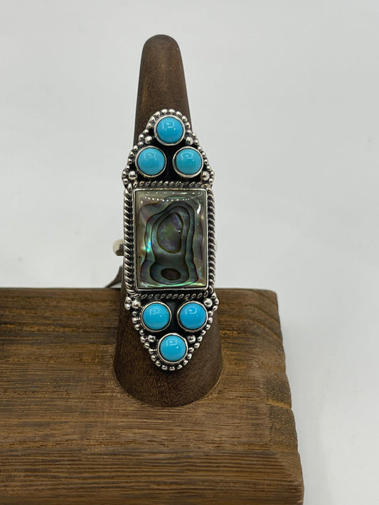 Abalone Shell Sleeping Beauty turquoise Adjustable Ring