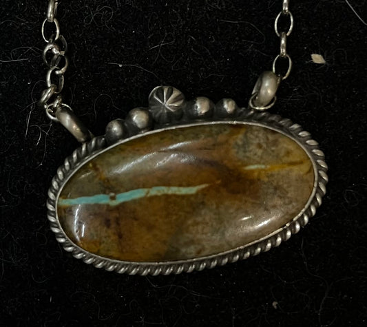 16" Royston Ribbon Turquoise Oval Necklace by Alfred Martinez, Navajo
