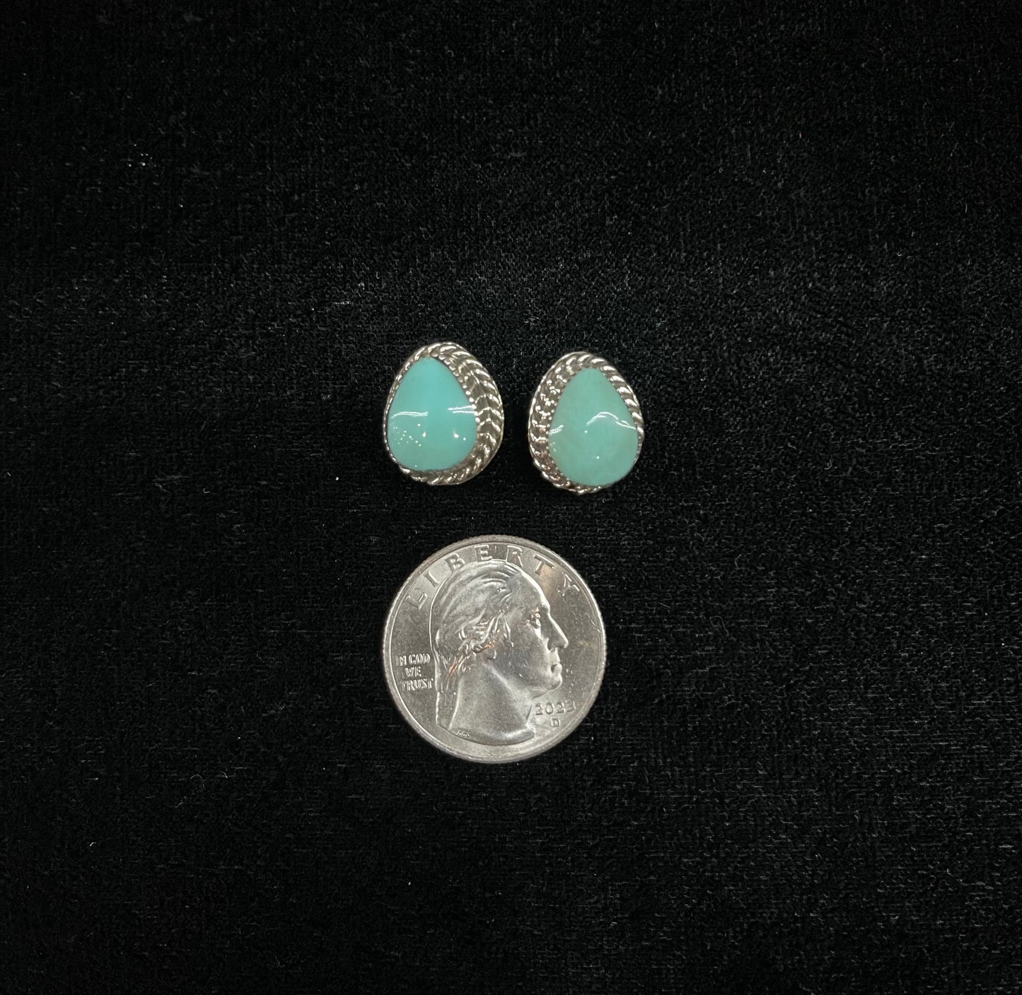 Turquoise Tear Drop Post Earrings by Ryntanna Yazzie, Navajo