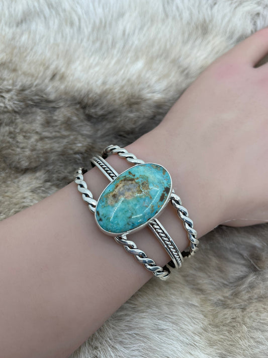 5.25"-7" Cripple Creek Turquoise Cuff by Ray Tom, Navajo