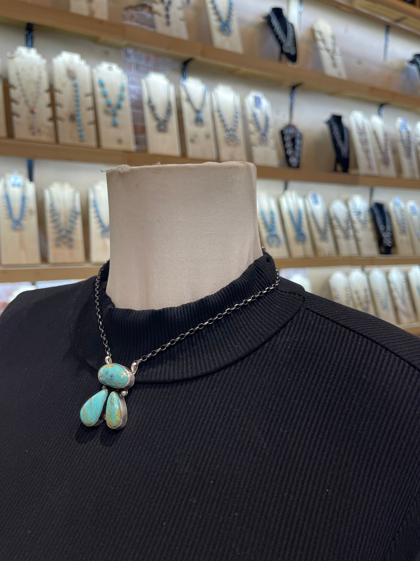 16" 3 Stone #8 Turquoise Necklace by Donavan Skeet, Navajo