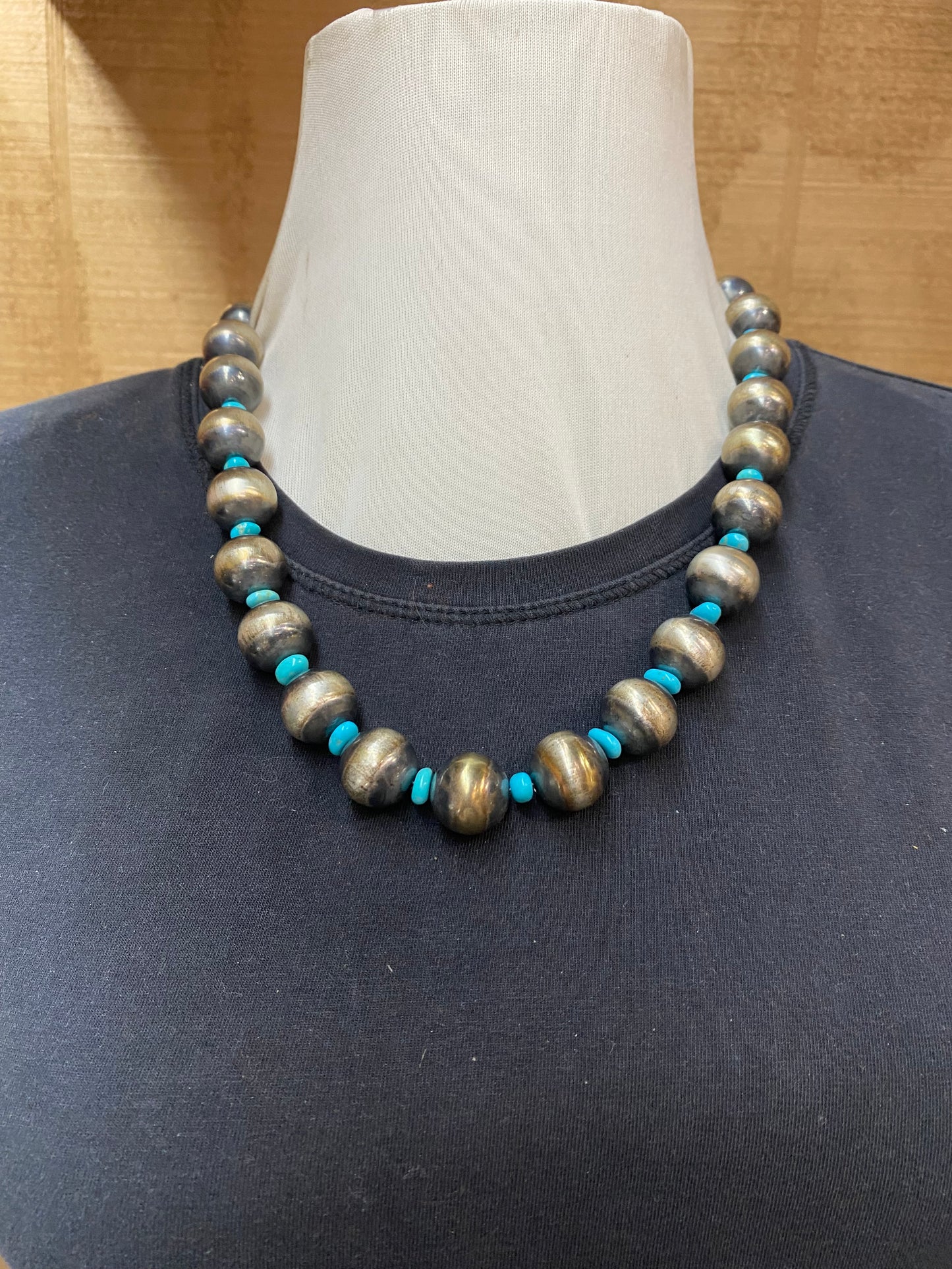 22" 16mm Navajo Pearl and Sleeping Beauty Turquoise Necklace