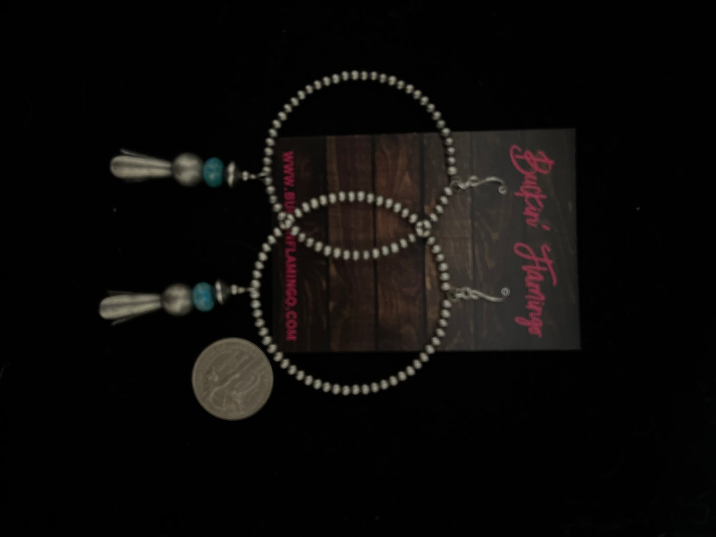 2" 3mm Navajo Hoop Dangle Earrings with Turquoise Blossom