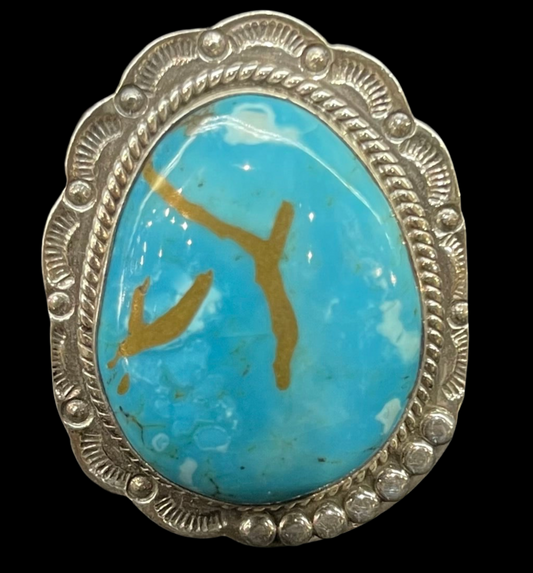 Turquoise Ring with Golden Matrix by Gilbert Platero, Navajo