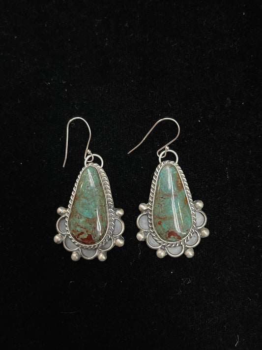 Thunderbird Turquoise Teardrop Dangle Earrings by Terrell Nez, Sr., Navajo