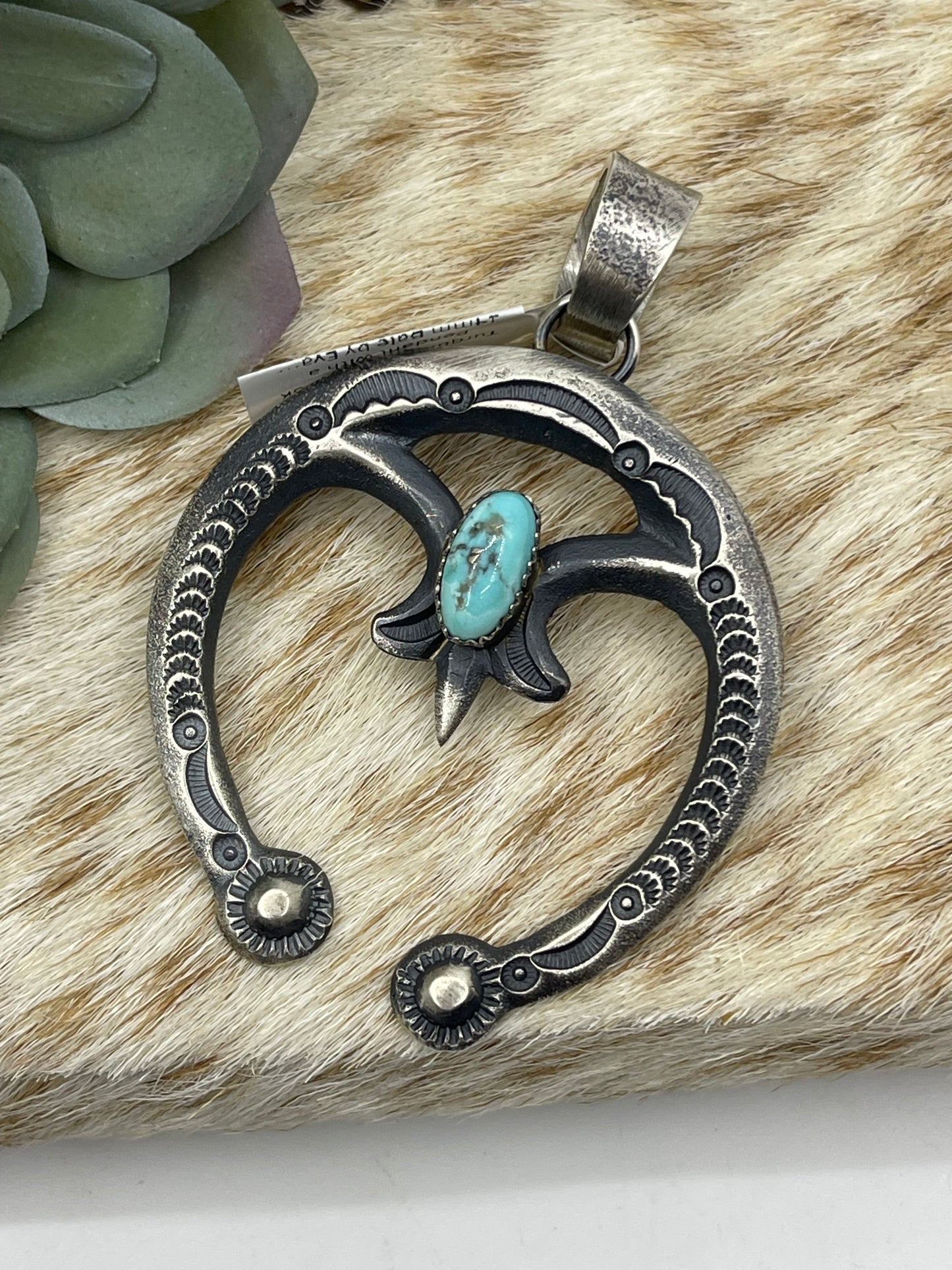 Turquoise Naja Hook Pendant with a 14mm Bale by Eva and Linberg Billah, Navajo