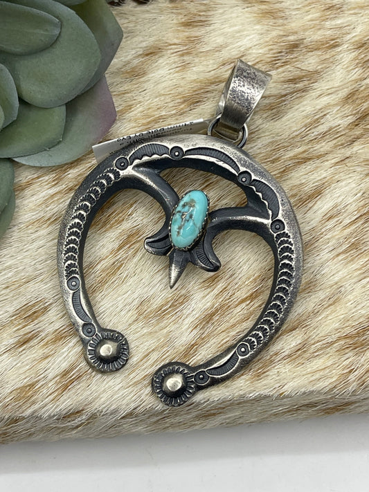 Turquoise Naja Hook Pendant with a 14mm Bale by Eva and Linberg Billah, Navajo