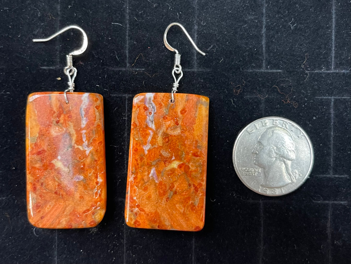 Apple Coral Slab Earrings by Joe Garcia, Santo Domingo