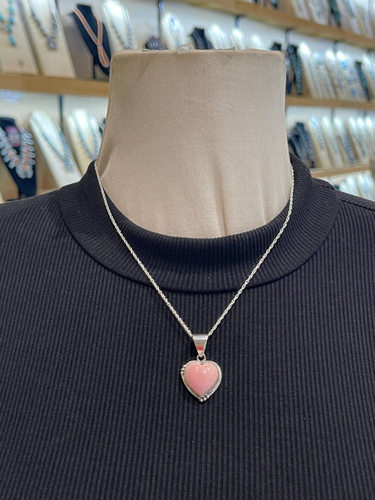 Pink Conch Heart Pendant on 18" Chain