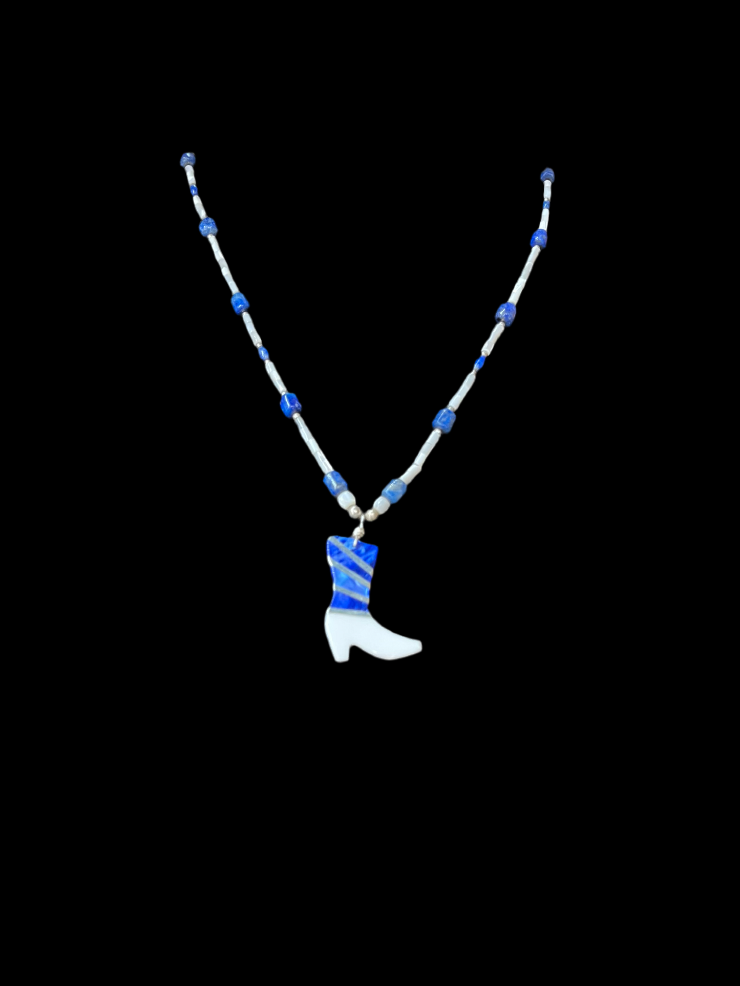 Santo Domingo Mother of Pearl and Denim Lapis Necklace