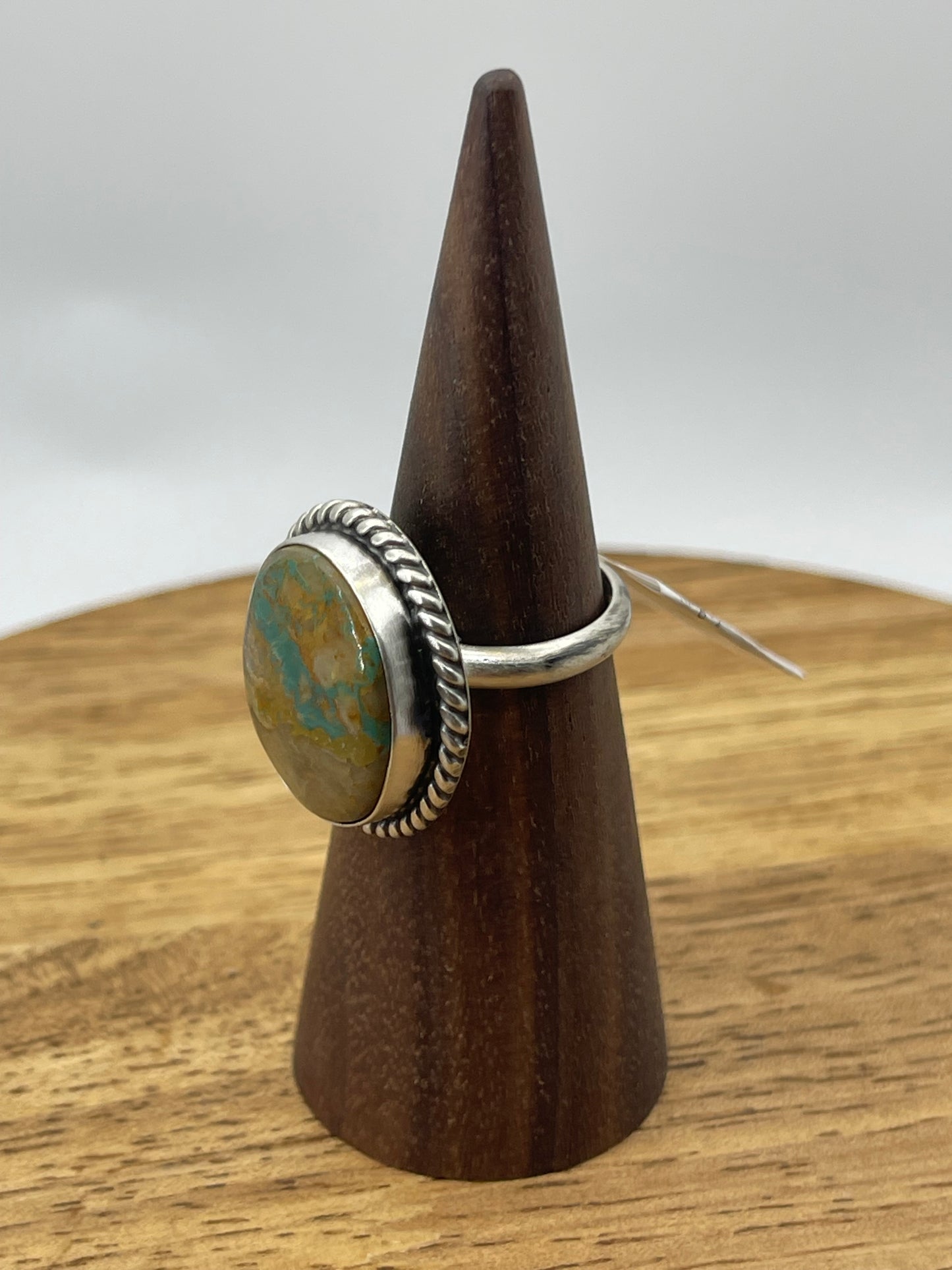 Adjustable Royston Turquoise Round Ring by Donovan Skeets, Navajo