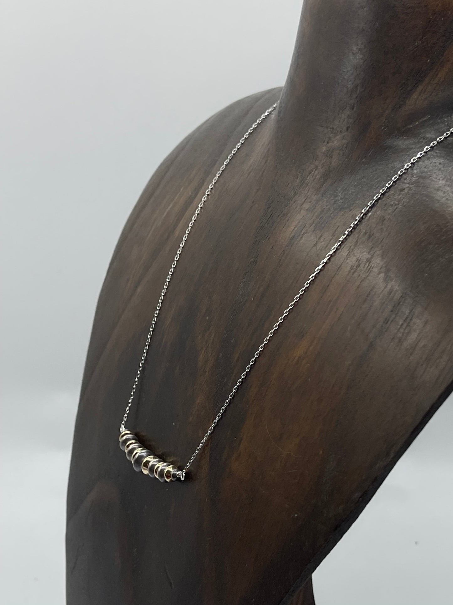 16" 14k Gold Filled and Sterling Silver Navajo Pearls Bar Necklace