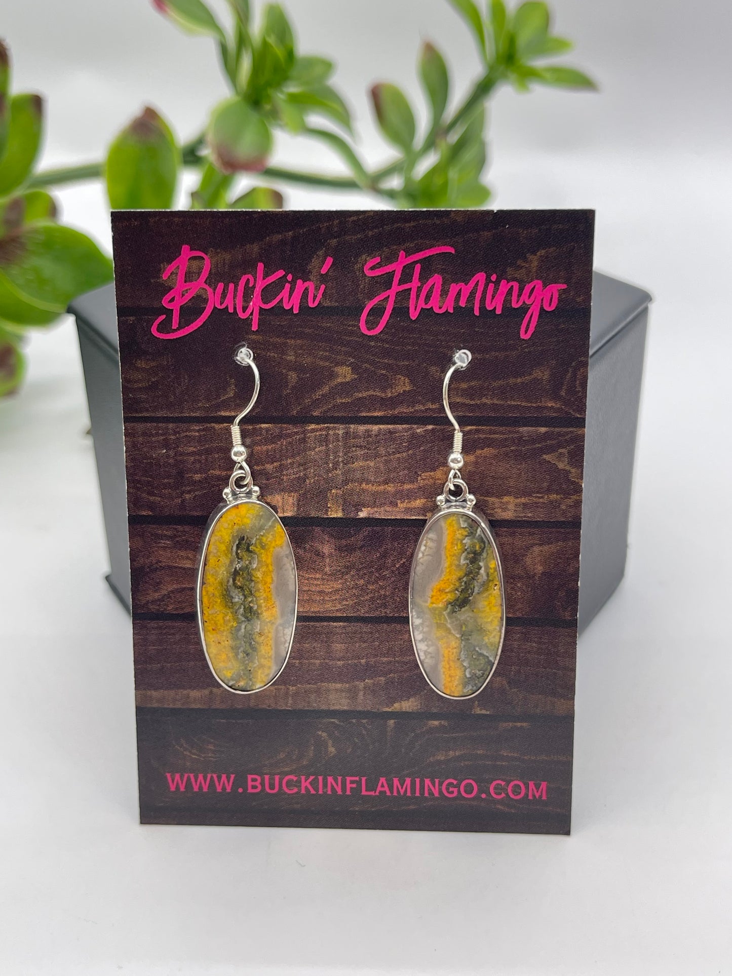 Bumblebee Jasper Oval Shaped Earrings