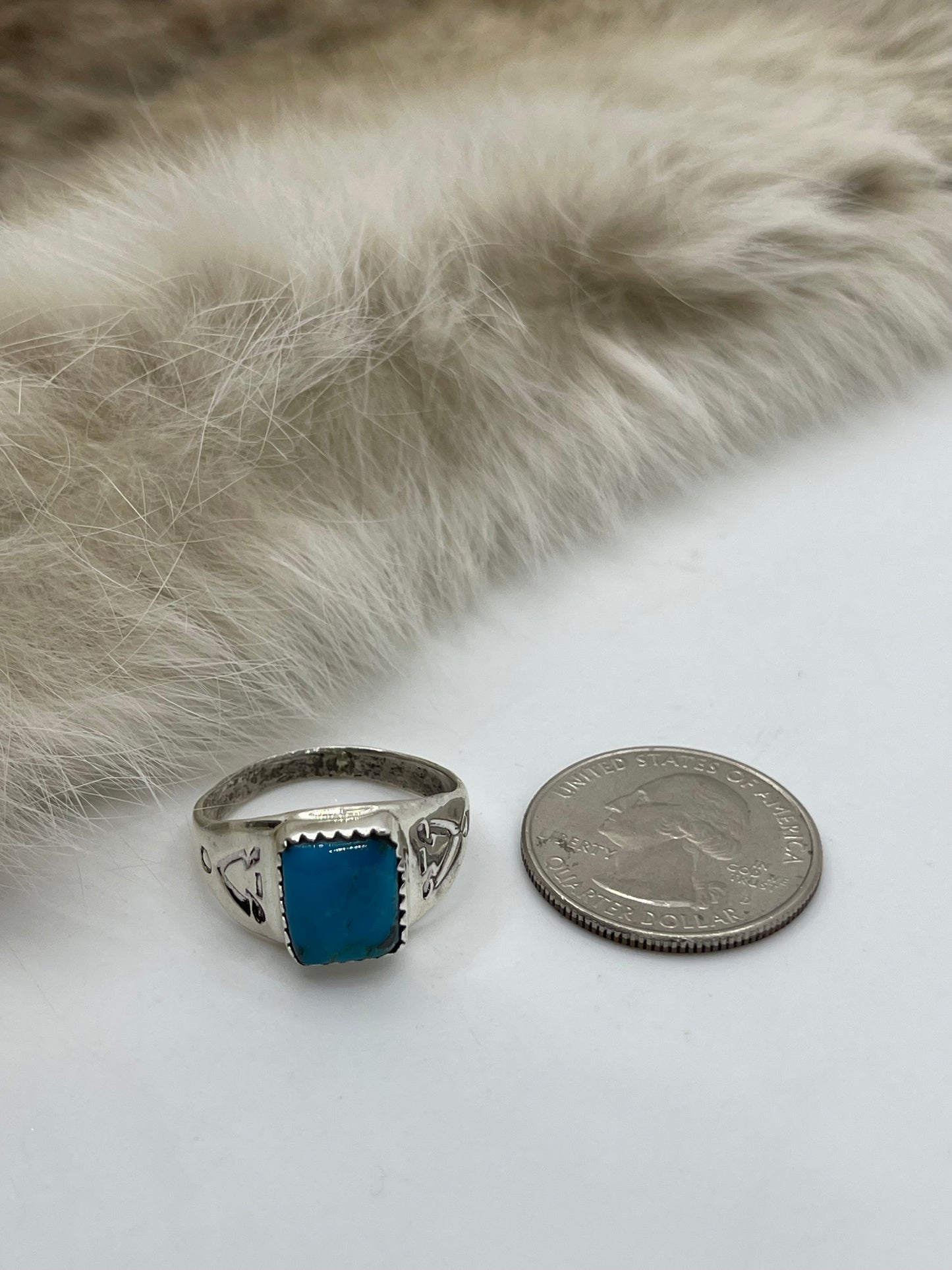 11.0 Square Turquoise Ring by Mary Lincoln, Navajo