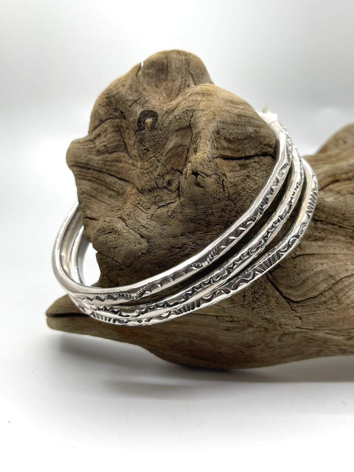 7"-8" Stamped Round Wire Cuff by Elaine Tahe, Navajo