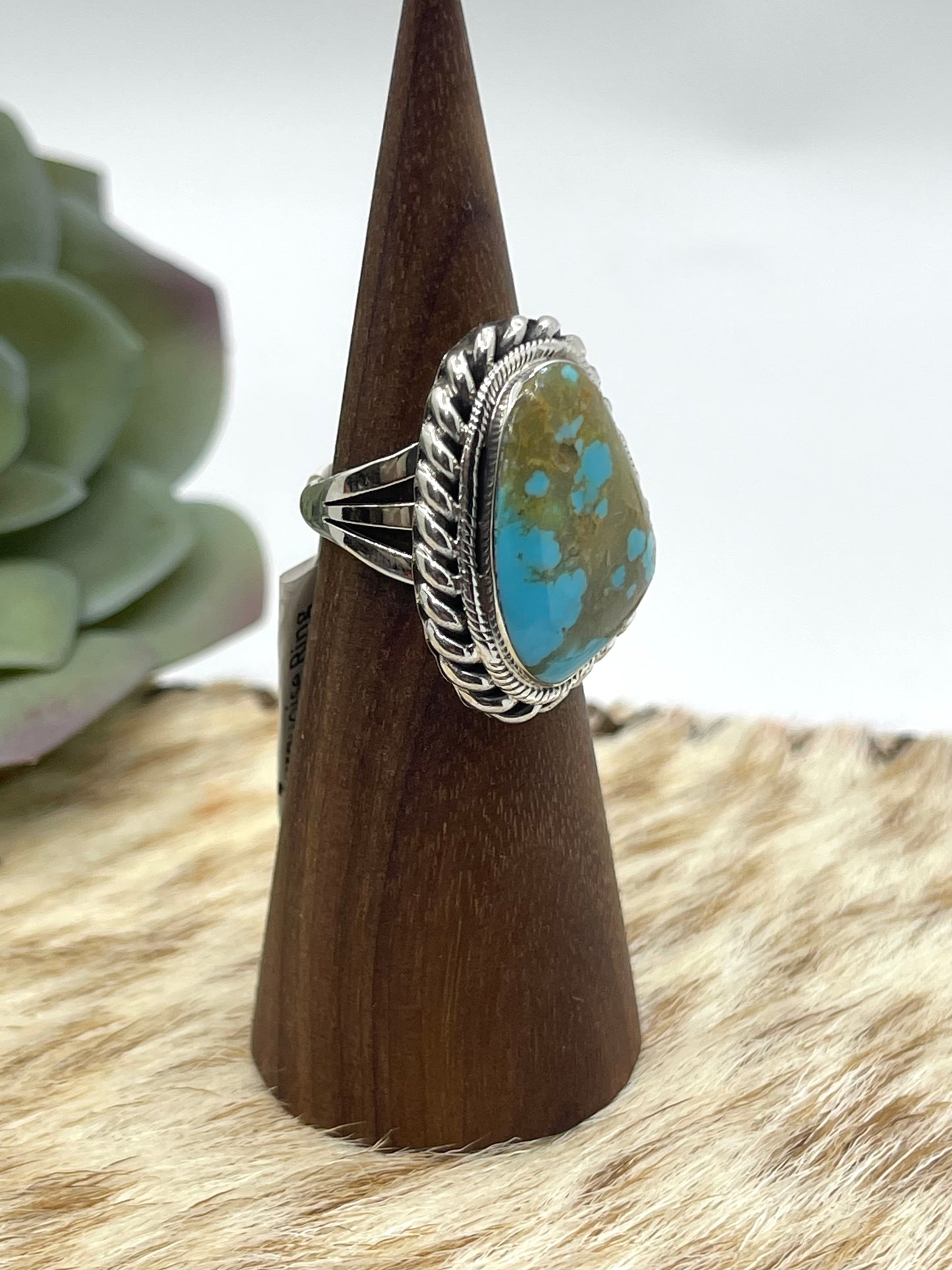 6.0 Kingman Turquoise Ring by Kenny Lonjose, Navajo